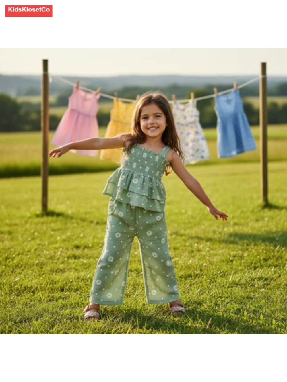 Toddler Girl Sleeveless Tank Top and Long Pants Set Two Piece Outfit - Picture 2 of 6